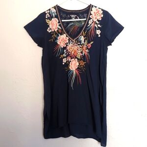 Johnny Was Workshop 100% Cotton Embroidered Tunic Top Women's Size XS